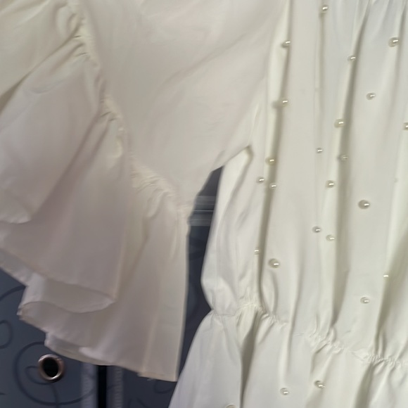 Golden Days Paris White Shirt wPuff Sleeves & Pearls On Front of Shirt Size S/M - Picture 3 of 6